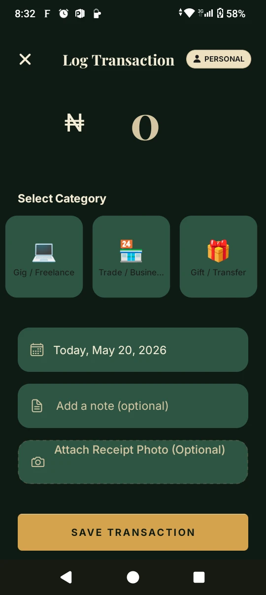 Fitly Log transaction screen